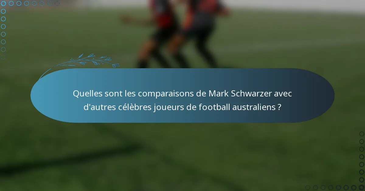 Quelles sont les comparaisons de Mark Schwarzer avec d'autres célèbres joueurs de football australiens ?